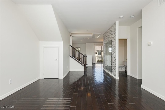 1185 Via Dimartini, Henderson, NV 89052 - entrance foyer with wood finished floors, stairway, and baseboards
