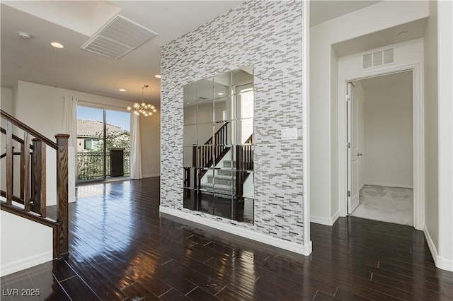 1185 Via Dimartini, Henderson, NV 89052 - corridor with stairs, baseboards, a chandelier, wood finished floors, and recessed lighting