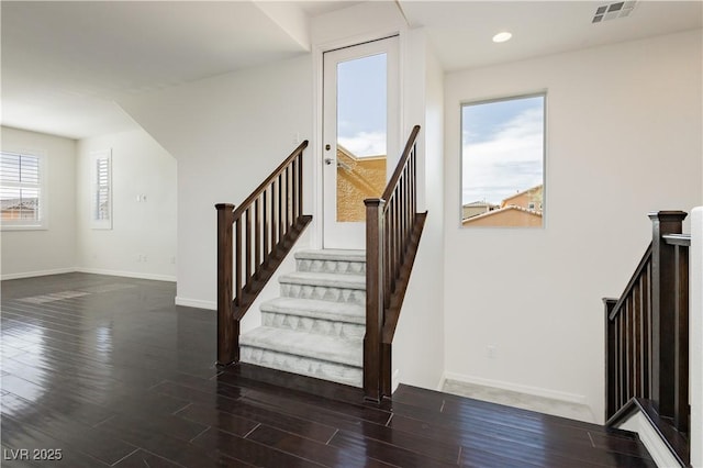 1185 Via Dimartini, Henderson, NV 89052 - stairs with wood finished floors, baseboards, and recessed lighting