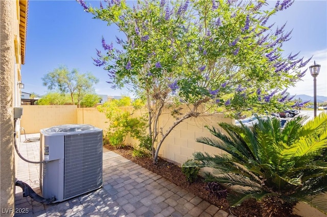 1185 Via Dimartini, Henderson, NV 89052 - fenced backyard featuring central AC unit and a patio area