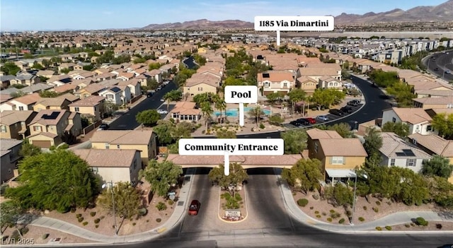 1185 Via Dimartini, Henderson, NV 89052 - aerial overview of property's location with nearby suburban area and mountains