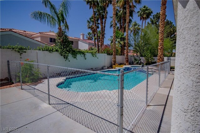 185 Camrose St, Henderson, NV 89074 - view of swimming pool with a fenced backyard, a patio, and a pool with connected hot tub