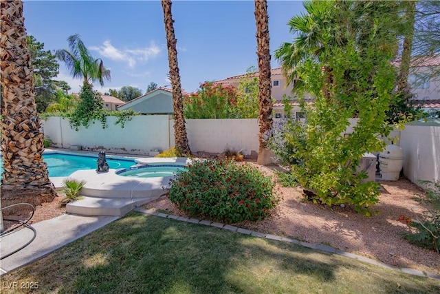 185 Camrose St, Henderson, NV 89074 - view of swimming pool with a fenced backyard and an in-ground hot tub