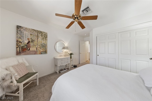 2925 Lotus Hill Dr, Las Vegas, NV 89134 - bedroom featuring carpet floors, a closet, and a ceiling fan