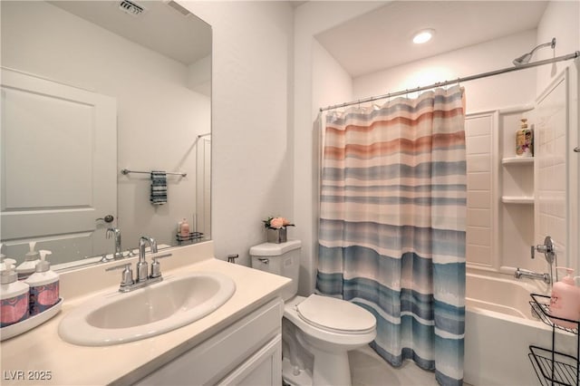 2114 Thelen Ave, North Las Vegas, NV 89086 - bathroom with toilet, vanity, and shower / tub combo with curtain