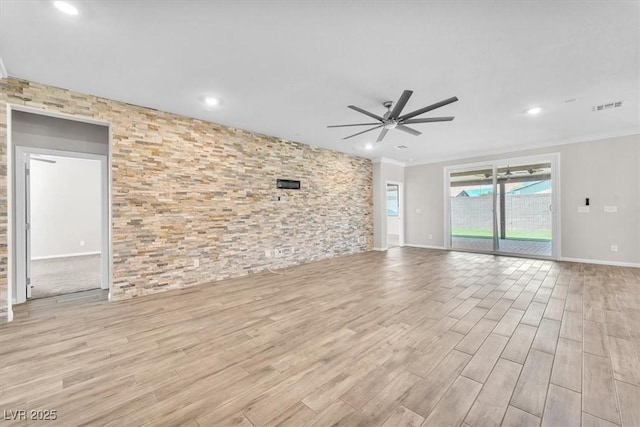 4510 Rubious Ave, North Las Vegas, NV 89084 - unfurnished living room with ceiling fan, wood finished floors, recessed lighting, ornamental molding, and baseboards
