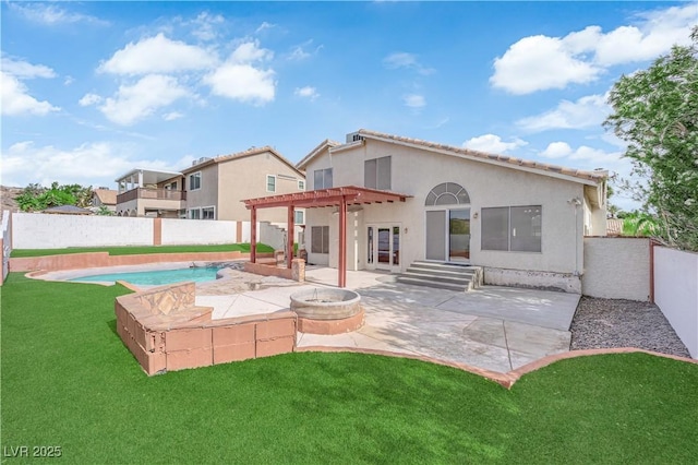 1611 Buffalo Trail Dr, Henderson, NV 89014 - back of house with a patio, a pergola, stucco siding, and a tiled roof