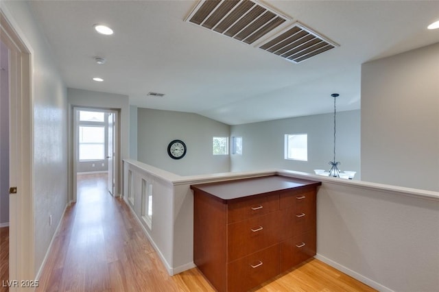 1917 Badger Canyon Ave, North Las Vegas, NV 89031 - hall featuring light wood-type flooring, baseboards, recessed lighting, and a chandelier