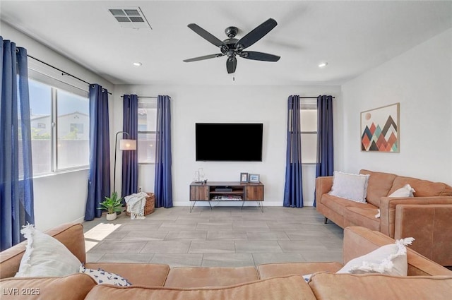 1321 Hudson Creek Pl, North Las Vegas, NV 89084 - living room featuring baseboards, a ceiling fan, and recessed lighting