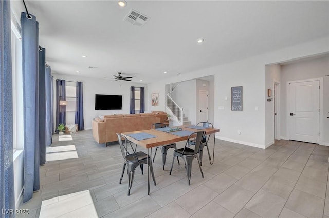 1321 Hudson Creek Pl, North Las Vegas, NV 89084 - dining area with stairs, ceiling fan, recessed lighting, and baseboards