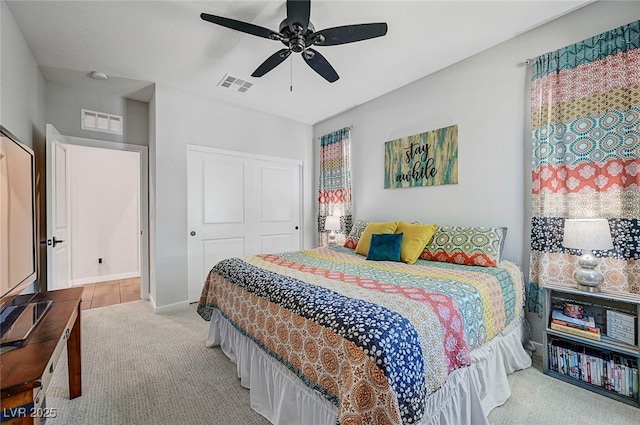 1321 Hudson Creek Pl, North Las Vegas, NV 89084 - bedroom with carpet, a closet, ceiling fan, and baseboards