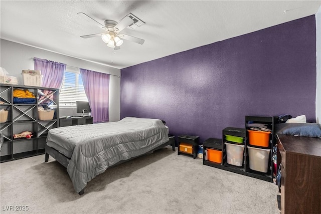 3464 Twilight Star Dr, Las Vegas, NV 89117 - carpeted bedroom featuring a ceiling fan and a textured wall