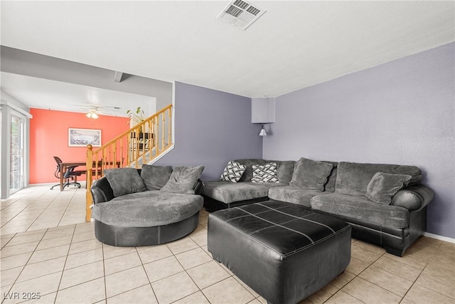 3464 Twilight Star Dr, Las Vegas, NV 89117 - tiled living area featuring stairway and ceiling fan