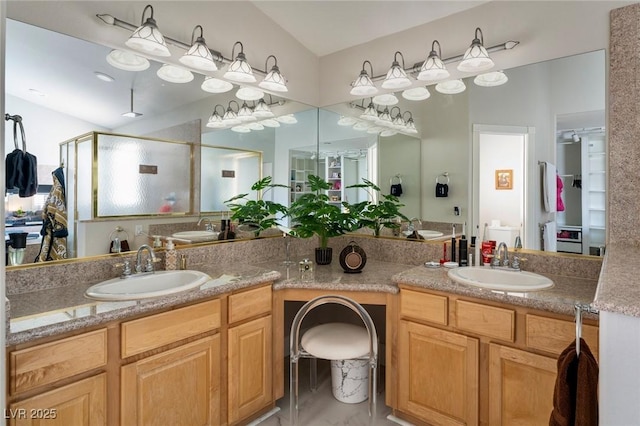 464 Beardsley Cir, Henderson, NV 89052 - full bathroom featuring a stall shower and double vanity