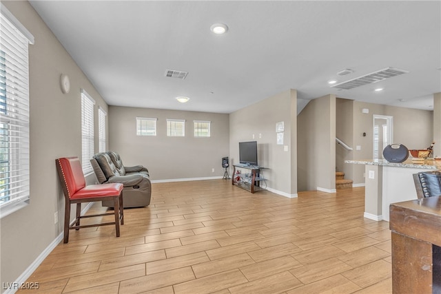 156 Campbelltown Ave, Henderson, NV 89015 - sitting room with light wood-type flooring, stairway, baseboards, and recessed lighting