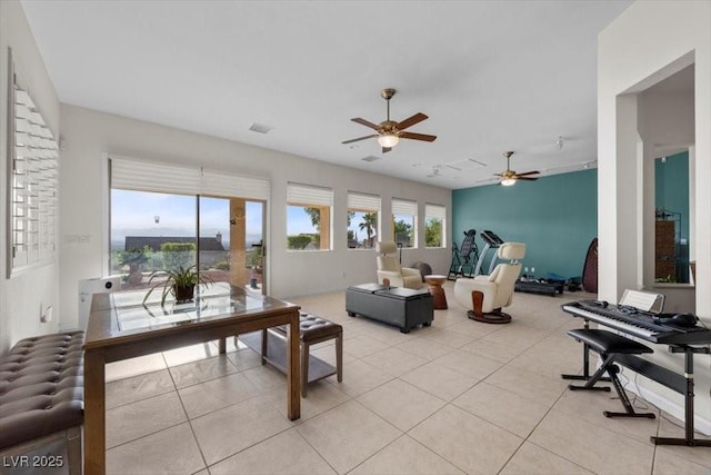835 Market Crest Dr, Las Vegas, NV 89110 - living room with a ceiling fan and light tile patterned floors