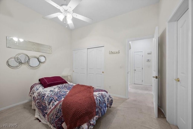 835 Market Crest Dr, Las Vegas, NV 89110 - bedroom with light carpet, a closet, baseboards, and ceiling fan