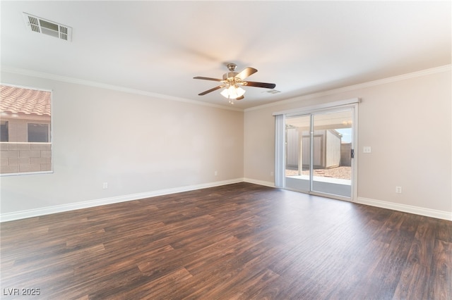 5524 La Pelusa St, North Las Vegas, NV 89031 - empty room featuring dark wood-type flooring, a ceiling fan, baseboards, and ornamental molding