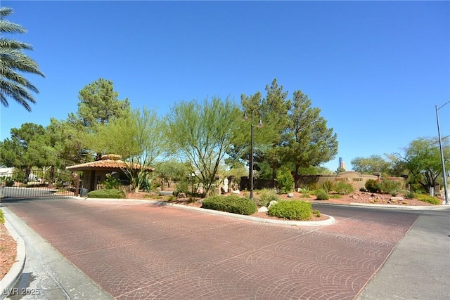 5041 Portraits Pl, Las Vegas, NV 89149 - view of decorative road with curbs, a gate, and street lighting