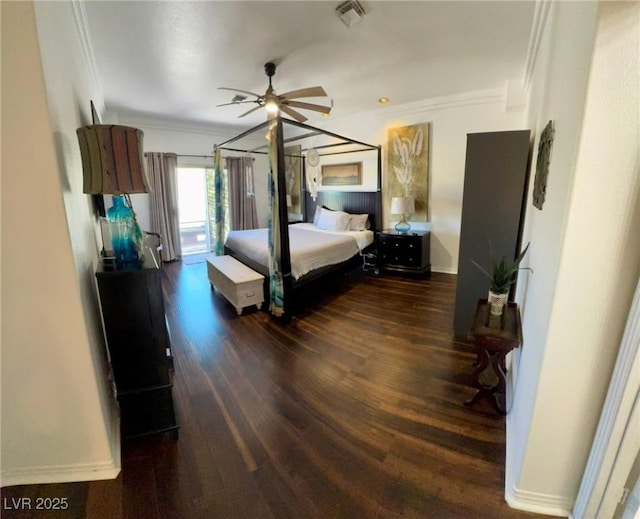 5041 Portraits Pl, Las Vegas, NV 89149 - bedroom with ornamental molding, wood finished floors, baseboards, and a ceiling fan