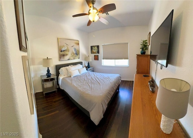 5041 Portraits Pl, Las Vegas, NV 89149 - bedroom with dark wood-type flooring, a ceiling fan, and baseboards