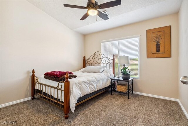 574 Desert Tortoise Way, Mesquite, NV 89027 - bedroom featuring carpet, baseboards, vaulted ceiling, and a ceiling fan