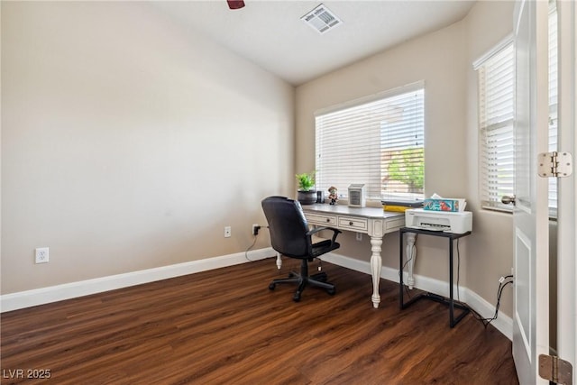 574 Desert Tortoise Way, Mesquite, NV 89027 - office space featuring dark wood-style flooring, baseboards, and lofted ceiling