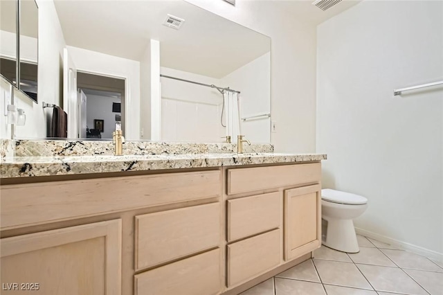 7515 Splashing Rock Dr, Las Vegas, NV 89131 - bathroom featuring double vanity, tile patterned floors, and a shower with curtain