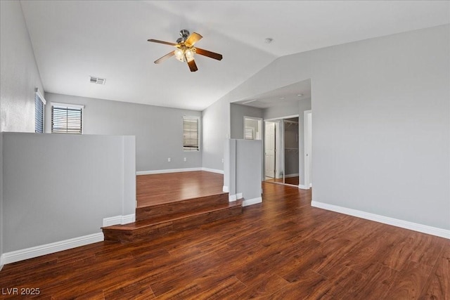 5452 Tinker Toy Ave, Las Vegas, NV 89139 - spare room with ceiling fan, lofted ceiling, wood finished floors, and baseboards