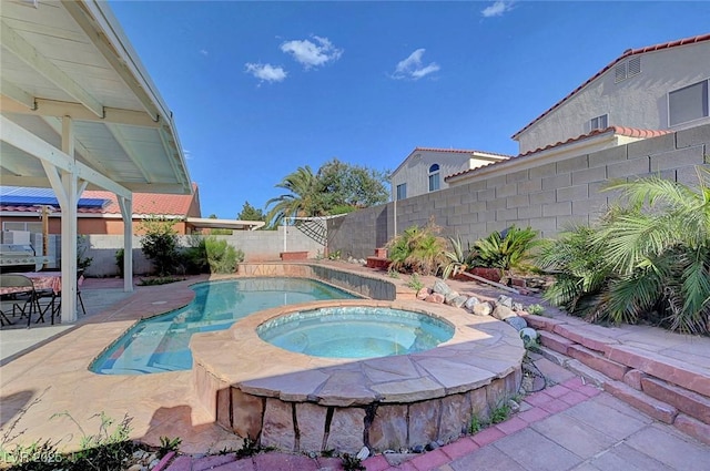 1025 Clover Tip Ct, Las Vegas, NV 89123 - view of swimming pool with a fenced backyard, a patio, and a pool with connected hot tub