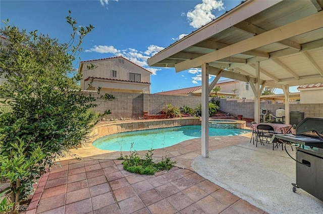 1025 Clover Tip Ct, Las Vegas, NV 89123 - view of pool featuring a patio area, a fenced backyard, and a pool with connected hot tub