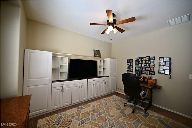 7727 Widewing Dr, North Las Vegas, NV 89084 - carpeted office space featuring ceiling fan and baseboards