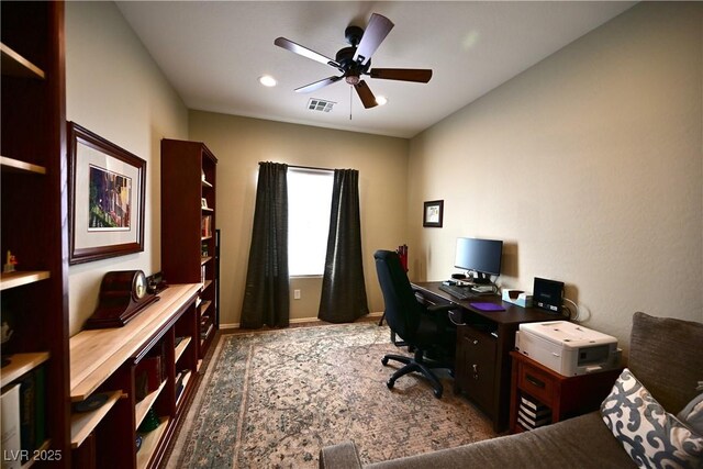 7727 Widewing Dr, North Las Vegas, NV 89084 - office space with recessed lighting, ceiling fan, wood finished floors, and baseboards