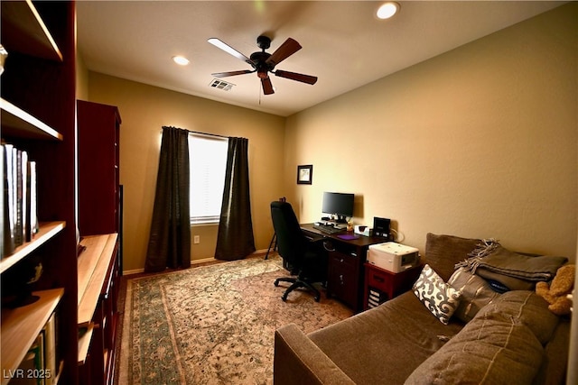 7727 Widewing Dr, North Las Vegas, NV 89084 - office space with a ceiling fan, recessed lighting, wood finished floors, and baseboards