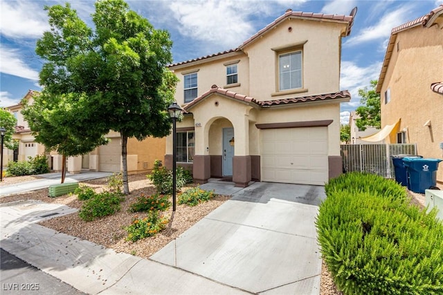 4249 Fleet Dancer St, Las Vegas, NV 89129 - mediterranean / spanish-style home featuring stucco siding, a garage, a tiled roof, and concrete driveway