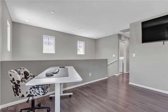 3132 Cartanda Ave, Henderson, NV 89044 - office area with baseboards, wood finished floors, and recessed lighting