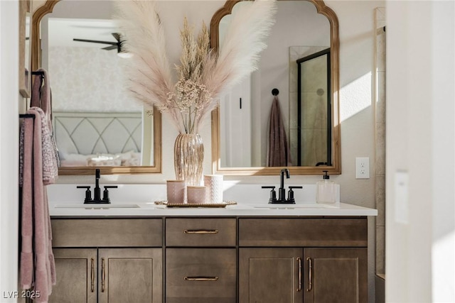 2151 Noble Perch St, Las Vegas, NV 89138 - bathroom featuring double vanity and a stall shower
