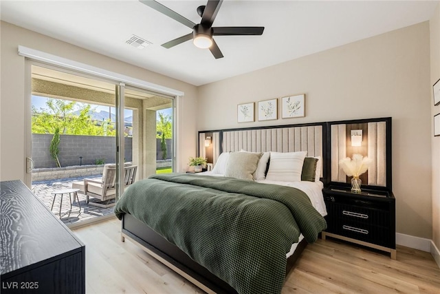 2151 Noble Perch St, Las Vegas, NV 89138 - bedroom featuring access to outside, light wood-style flooring, and a ceiling fan