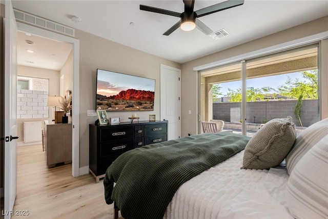 2151 Noble Perch St, Las Vegas, NV 89138 - bedroom with access to outside, light wood-style floors, multiple windows, and a ceiling fan
