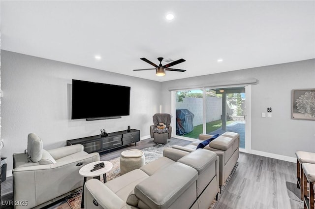 8316 Maplestar Rd, Las Vegas, NV 89128 - living area with wood finished floors, a ceiling fan, recessed lighting, and baseboards