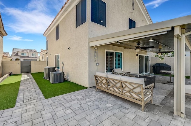 8316 Maplestar Rd, Las Vegas, NV 89128 - rear view of property with stucco siding, ceiling fan, a patio area, and a fenced backyard