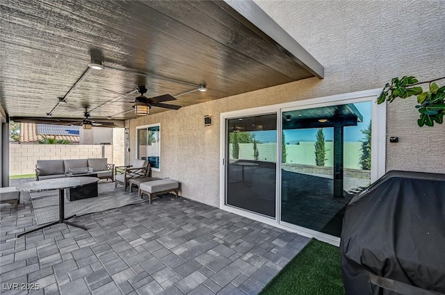 8316 Maplestar Rd, Las Vegas, NV 89128 - view of patio with an outdoor living space, ceiling fan, and a grill