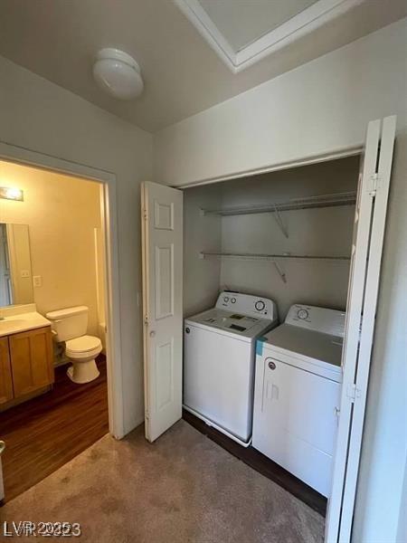 6316 Beige Bluff St Unit 201, North Las Vegas, NV 89081 - washroom with washing machine and clothes dryer and carpet