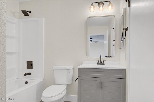 417 N Lamb Blvd Unit E, Las Vegas, NV 89110 - bathroom featuring vanity, toilet, shower / bathtub combination, baseboards, and ceiling fan