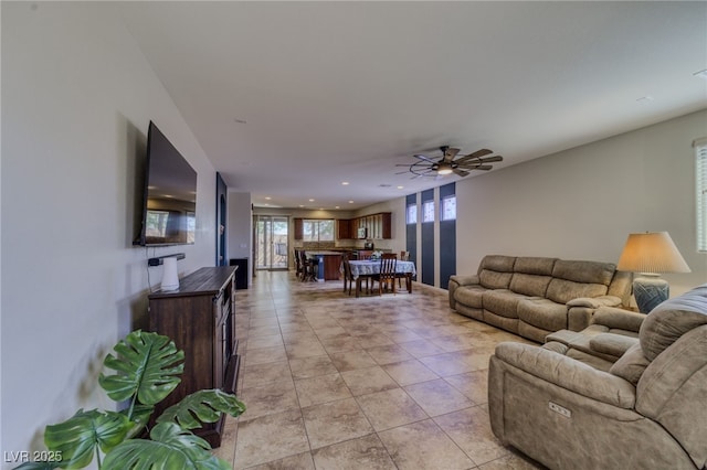 2099 Port Royal Dr, Laughlin, NV 89029 - living room with a ceiling fan, recessed lighting, and light tile patterned floors