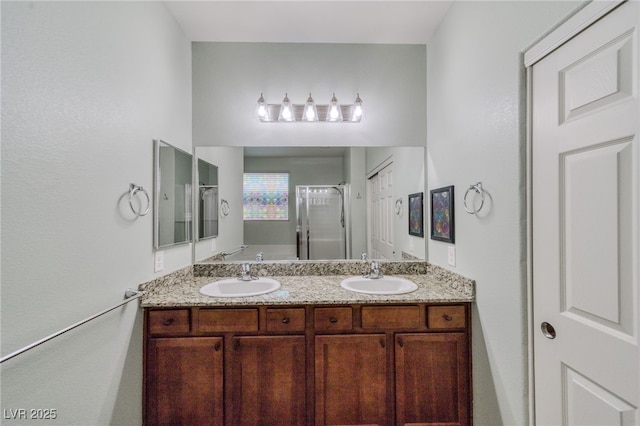 2099 Port Royal Dr, Laughlin, NV 89029 - full bathroom featuring double vanity and a shower stall