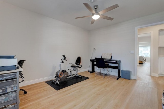 3040 Hidden Treasure Dr, Las Vegas, NV 89134 - workout area with ceiling fan, light wood-style flooring, and baseboards