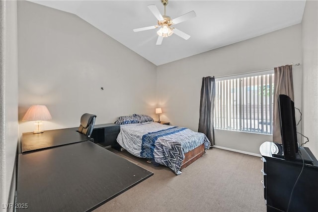 6125 Desert Haven Rd, Las Vegas, NV 89130 - carpeted bedroom with vaulted ceiling, an office area, ceiling fan, and baseboards