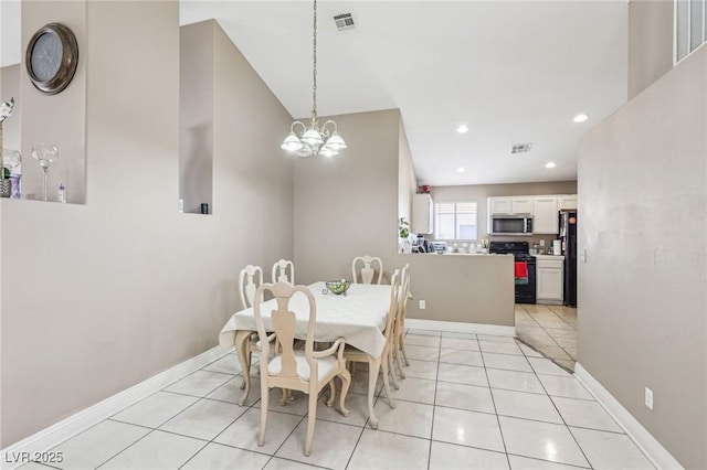 628 Bay Bridge Dr, North Las Vegas, NV 89032 - dining area featuring light tile patterned flooring, a chandelier, recessed lighting, and baseboards
