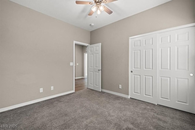 7051 Denio Island St, North Las Vegas, NV 89084 - unfurnished bedroom featuring carpet flooring, baseboards, a closet, and ceiling fan